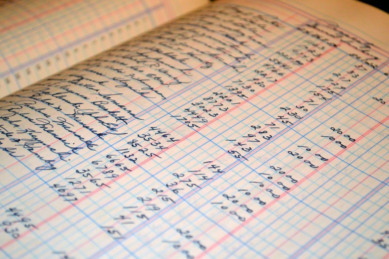 Open handwritten ledger with neat money columns on ruled paper